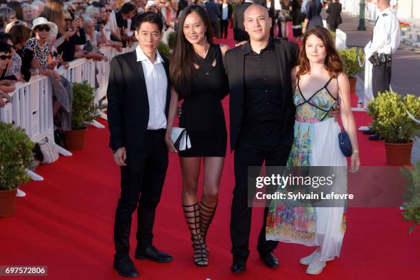 Francois Yang, Xin Wang, Frederic Siuen, Audrey Bastien attend closing ceremony red carpet of 31st Cabourg Film Festival on June 17, 2017 in Cabourg,...