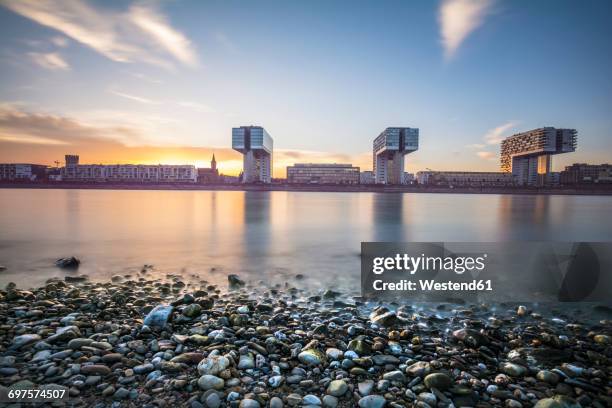 germany, cologne, view to crane houses at dusk - cologne stock pictures, royalty-free photos & images