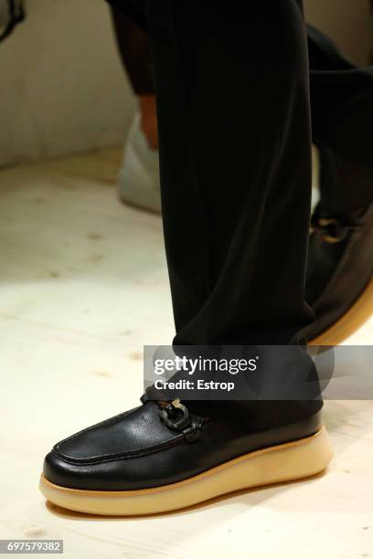 Shoe detail at the Salvatore Ferragamo show during Milan Men's Fashion Week Spring/Summer 2018 on June 18, 2017 in Milan, Italy.