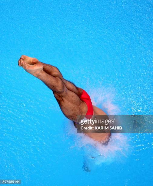 Nick McCrory of USA competes in men's 10m Platform during the International Swimming Federation Diving World Series final at the Hamdan bin Mohammed...