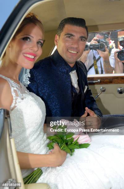 Jose Antonio Reyes and Noelia Lopez attend their wedding at Virgen de la Consolacion church on June 17, 2017 in Utrera, Spain.