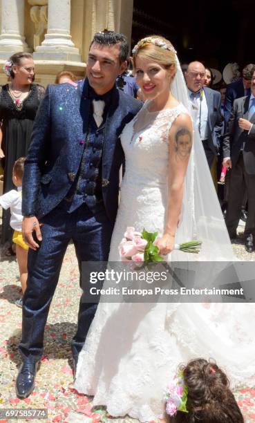 Jose Antonio Reyes and Noelia Lopez attend their wedding at Virgen de la Consolacion church on June 17, 2017 in Utrera, Spain.