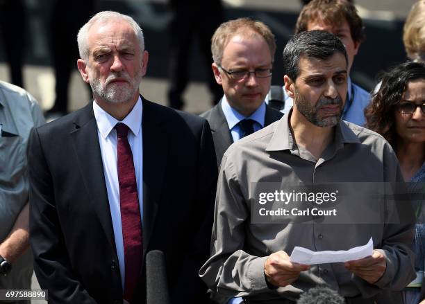 Labour leader Jeremy Corbyn looks on as community and religious leaders speak at the scene of a terror attack in Finsbury Park in the early hours of...