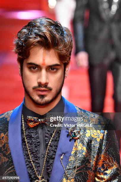 Avan Jogia walks the runway at the Dolce & Gabbana show during Milan Men's Fashion Week Spring/Summer 2018 on June 17, 2017 in Milan, Italy.