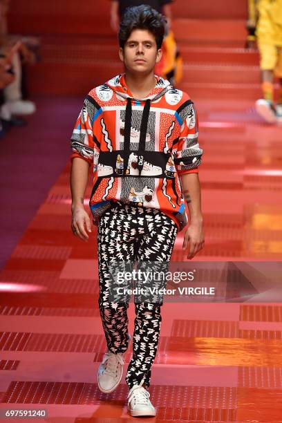 Rudy Mancuso walks the runway at the Dolce & Gabbana show during Milan Men's Fashion Week Spring/Summer 2018 on June 17, 2017 in Milan, Italy.