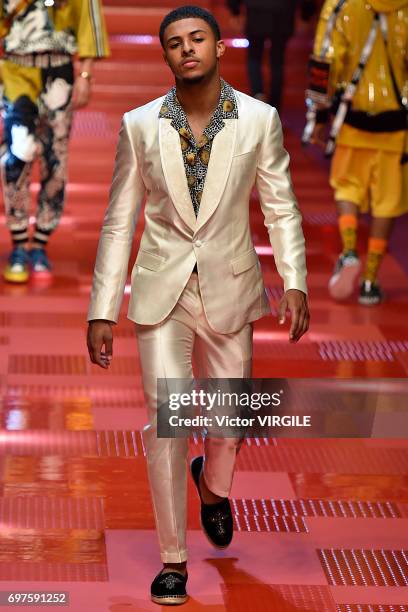 Diggy Simmons walks the runway at the Dolce & Gabbana show during Milan Men's Fashion Week Spring/Summer 2018 on June 17, 2017 in Milan, Italy.