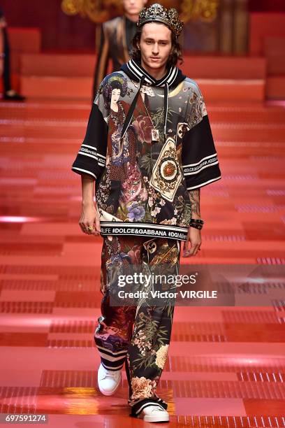 Braison Cyrus walks the runway at the Dolce & Gabbana show during Milan Men's Fashion Week Spring/Summer 2018 on June 17, 2017 in Milan, Italy.