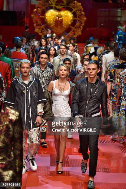 Princess Maria-Olympia of Greece and Denmark walks the runway at the Dolce & Gabbana show during Milan Men's Fashion Week Spring/Summer 2018 on June...