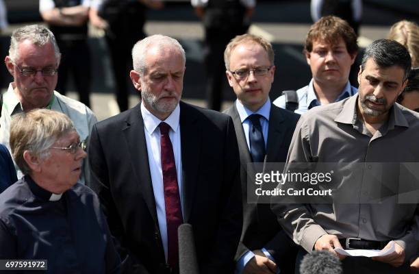 Labour leader Jeremy Corbyn looks on as community and religious leaders speak at the scene of a terror attack in Finsbury Park in the early hours of...