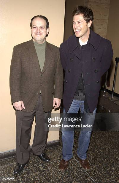 Actors David Arnott and Dan Montgomery arrive at the premiere of the film "The Last Man" February 13, 2002 in New York City.