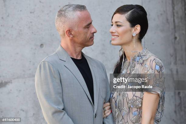 Eros Ramazzotti and Marica Pellegrinelli attend the Giorgio Armani show during Milan Men's Fashion Week Spring/Summer 2018 on June 19, 2017 in Milan,...