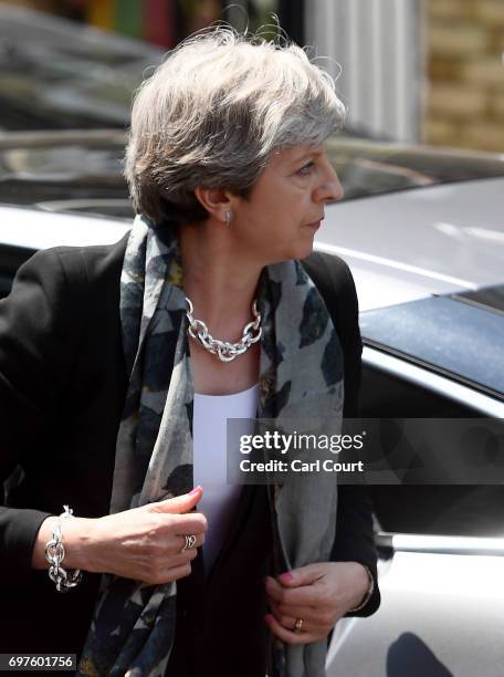 Prime Minister Theresa May arrives at Finsbury Park mosque near the scene of a terror attack in the early hours of this morning, on June 19, 2017 in...