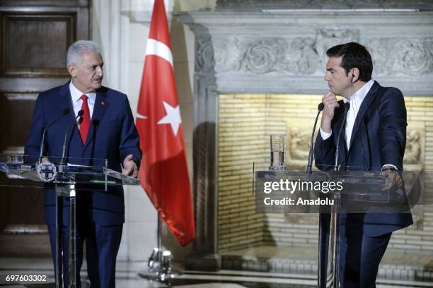 Prime Minister of Turkey Binali Yildirim and the Prime Minister of Greece Alexis Tsipras hold a joint press conference followin their meeting, in...