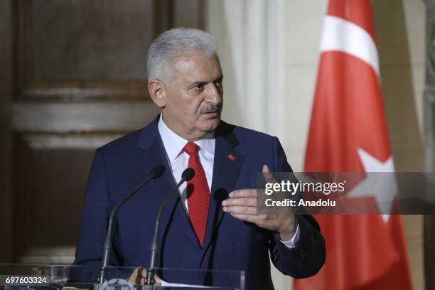 Prime Minister of Turkey Binali Yildirim and the Prime Minister of Greece Alexis Tsipras hold a joint press conference followin their meeting, in...