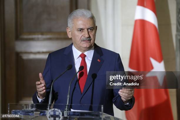 Prime Minister of Turkey Binali Yildirim and the Prime Minister of Greece Alexis Tsipras hold a joint press conference followin their meeting, in...