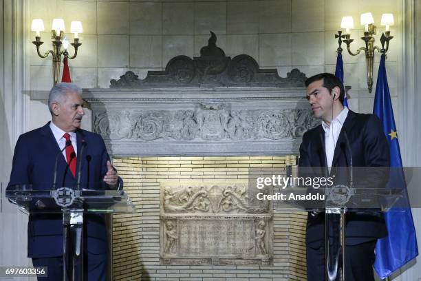 Prime Minister of Turkey Binali Yildirim and the Prime Minister of Greece Alexis Tsipras hold a joint press conference followin their meeting, in...