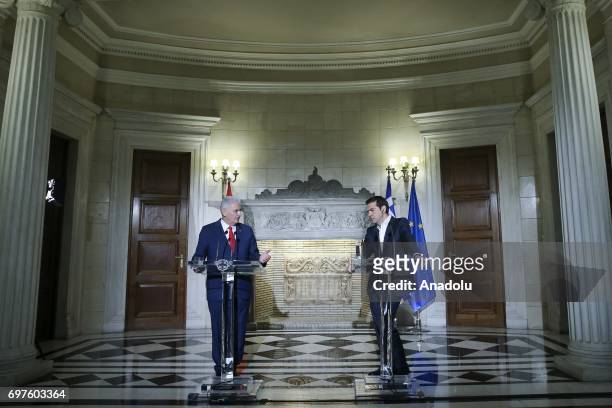 Prime Minister of Turkey Binali Yildirim and the Prime Minister of Greece Alexis Tsipras hold a joint press conference followin their meeting, in...