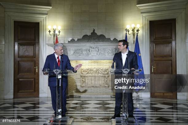 Prime Minister of Turkey Binali Yildirim and the Prime Minister of Greece Alexis Tsipras hold a joint press conference followin their meeting, in...