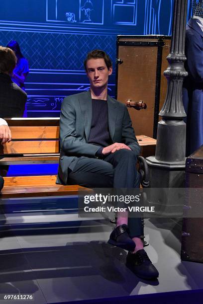 Model walks the runway at the Canali fashion show during Milan Men's Fashion Week Spring/Summer 2018 on June 17, 2017 in Milan, Italy.