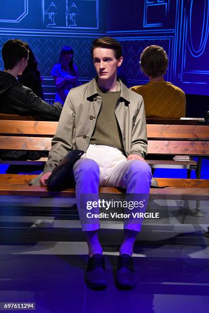 Model walks the runway at the Canali fashion show during Milan Men's Fashion Week Spring/Summer 2018 on June 17, 2017 in Milan, Italy.