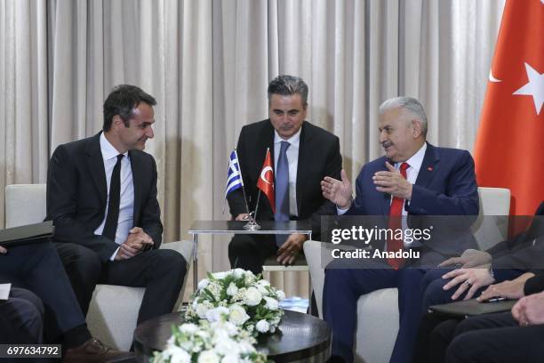 Prime Minister of Turkey Binali Yildirim meets Kyriakos Mitsotakis , leader of New Democracy party in Athens, Greece on June 19, 2017
