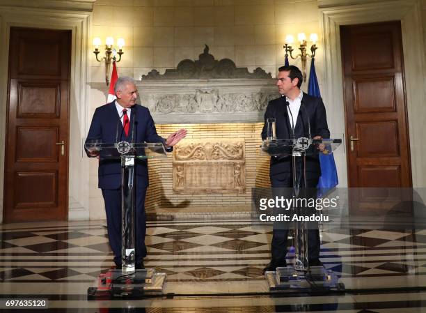 Prime Minister of Turkey Binali Yildirim and the Prime Minister of Greece Alexis Tsipras hold a joint press conference following their meeting, in...