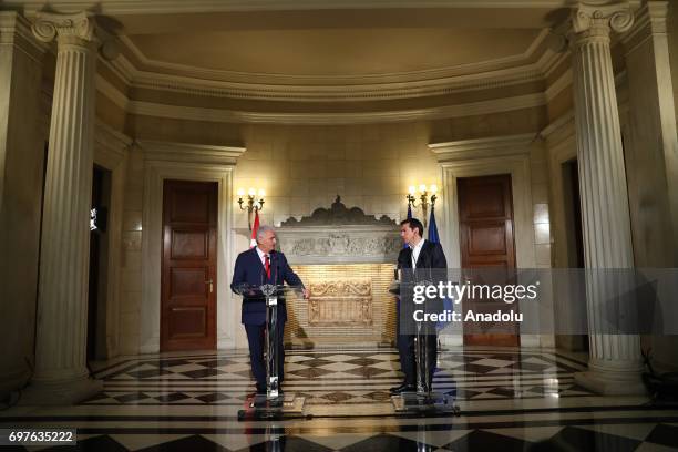 Prime Minister of Turkey Binali Yildirim and the Prime Minister of Greece Alexis Tsipras hold a joint press conference following their meeting, in...