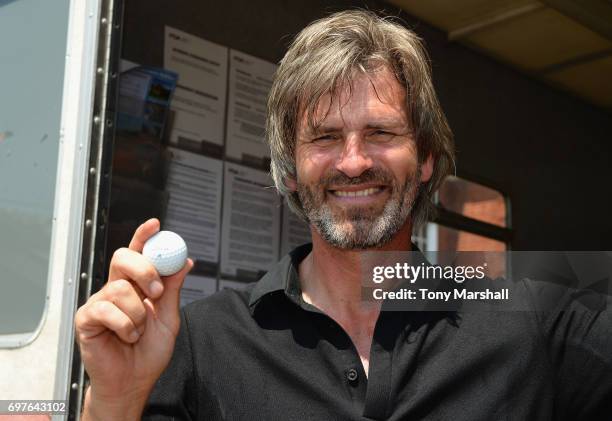 Donal Brennan of Muswell Hill Golf Club celebrates after making an albatross on the 6th during the Golfbreaks.com PGA Fourball Championship East...