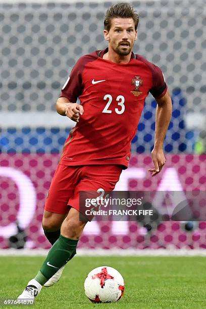 Portugal's midfielder Adrien Silva controls the ball during the 2017 Confederations Cup group A football match between Portugal and Mexico at the...