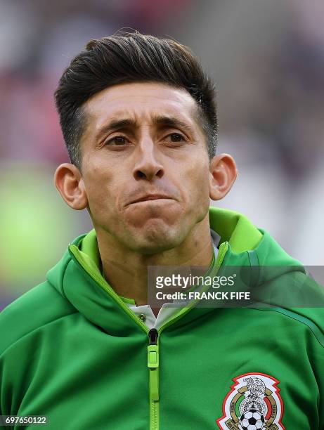 Headshot of Mexican midfielder Hector Herrera during the 2017 Confederations Cup group A football match between Portugal and Mexico at the Kazan...