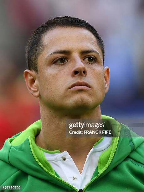 Headshot of Mexican forward Javier Hernandez during the 2017 Confederations Cup group A football match between Portugal and Mexico at the Kazan Arena...