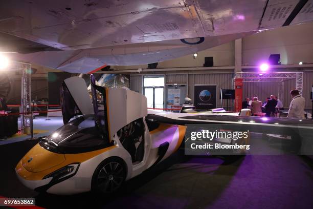 An AeroMobil flying car sits on display during the 53rd International Paris Air Show at Le Bourget, in Paris, France, on Monday, June 19, 2017. The...