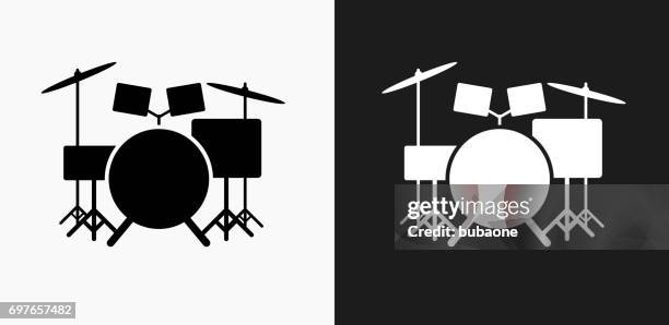 stockillustraties, clipart, cartoons en iconen met drums instrument pictogram op zwart-wit vector achtergronden - drum