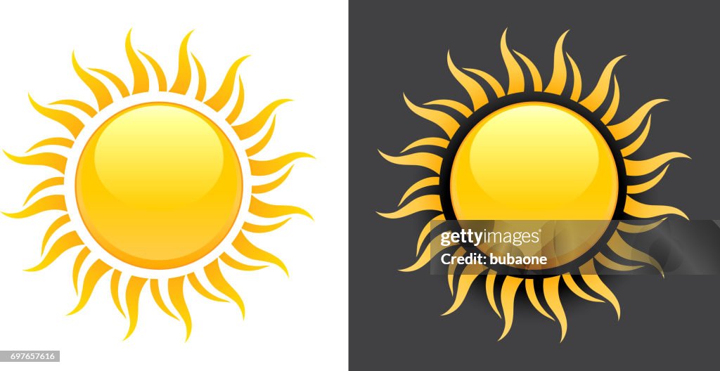 Amarelo verão sol Vector Icon em fundo preto e branco.