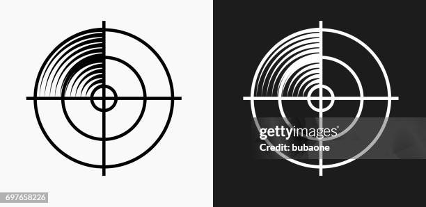 radar screen icon on black and white vector backgrounds - radar stock illustrations