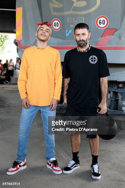 Sfera Ebbasta and Marcelo Burlon attend the Palm Angels show during Milan Men's Fashion Week Spring/Summer 2018 on June 19, 2017 in Milan, Italy.