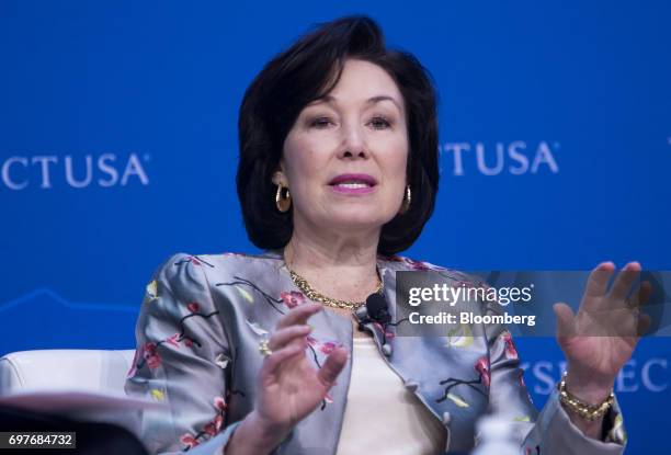 Safra Catz, co-chief executive officer of Oracle Corp., speaks during the SelectUSA Investment Summit in Oxon Hill, Maryland, U.S., on Monday, June...