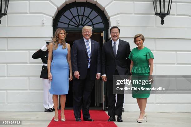 President Donald Trump and first lady Melania Trump welcome Panamanian President Juan Carlos Varela and his wife Lorena Castillo Garcia de Varela to...