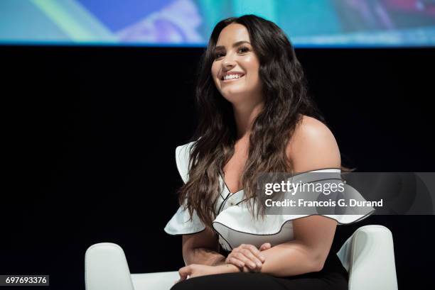 Singer Demi Lovato attends 'The Changing Face of Original Content' Seminar, hosted by Youtube during the Cannes Lions Festival 2017 on June 19, 2017...