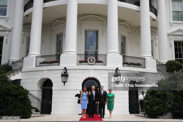 President Donald Trump and first lady Melania Trump welcome Panamanian President Juan Carlos Varela and his wife Lorena Castillo Garcia de Varela to...