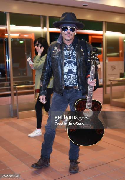 Johnny Depp is seen upon arrival at Haneda Airport on June 19, 2017 in Tokyo, Japan.