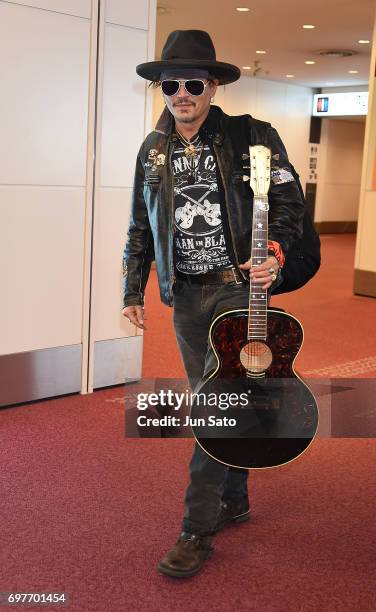 Johnny Depp is seen upon arrival at Haneda Airport on June 19, 2017 in Tokyo, Japan.