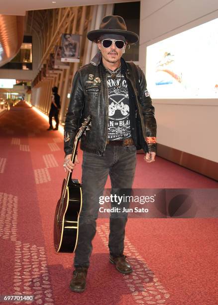 Johnny Depp is seen upon arrival at Haneda Airport on June 19, 2017 in Tokyo, Japan.