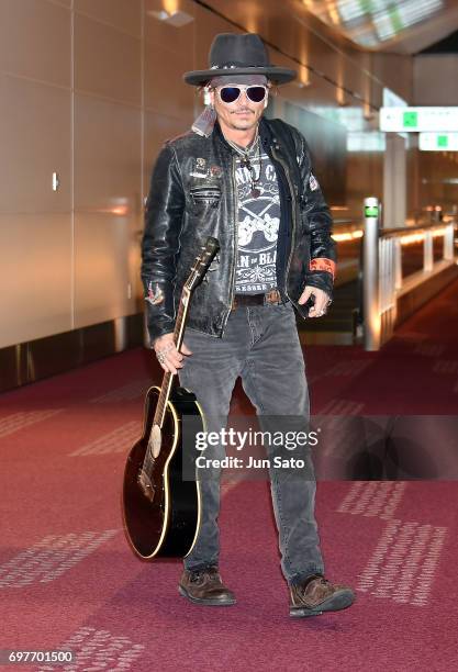 Johnny Depp is seen upon arrival at Haneda Airport on June 19, 2017 in Tokyo, Japan.