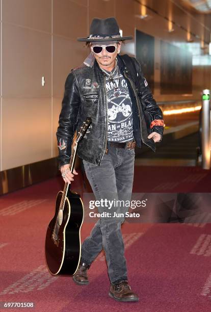 Johnny Depp is seen upon arrival at Haneda Airport on June 19, 2017 in Tokyo, Japan.