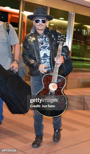 Johnny Depp is seen upon arrival at Haneda Airport on June 19, 2017 in Tokyo, Japan.