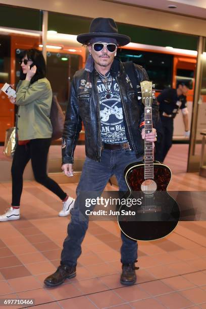 Johnny Depp is seen upon arrival at Haneda Airport on June 19, 2017 in Tokyo, Japan.