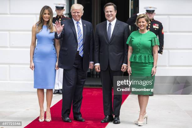 First Lady Melania Trump, from left, U.S. President Donald Trump, Juan Carlos Varela, Panama's president, and Lorena Castillo Garca de Varela, first...