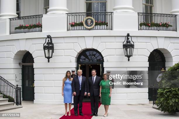 First Lady Melania Trump, from left, U.S. President Donald Trump, Juan Carlos Varela, Panama's president, and Lorena Castillo Garca de Varela, first...