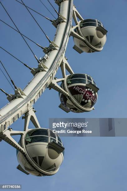 The High Roller observation Ferris wheel, located at The Linq Hotel & Casino, is viewed on May 31, 2017 in Las Vegas, Nevada. Tourism in America's...